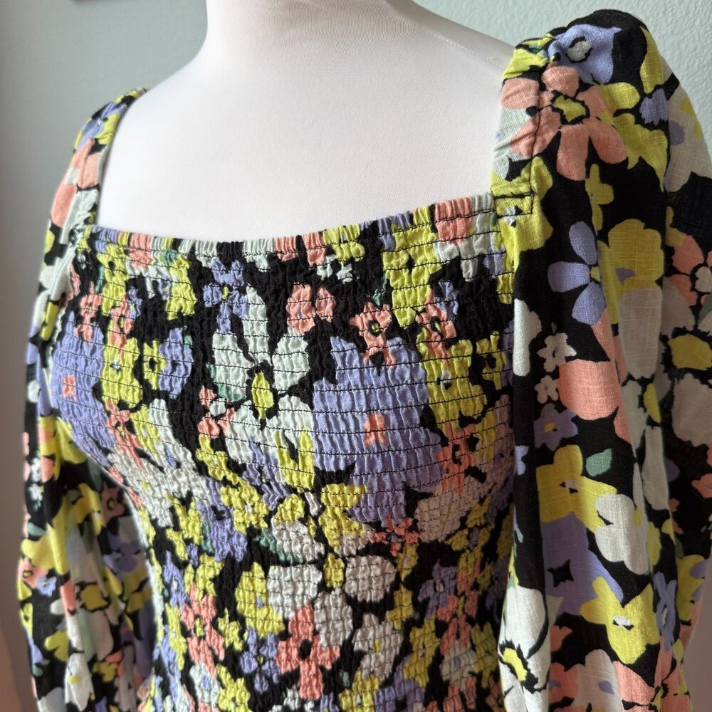 Free People | Ariana Floral Puff Sleeve Smocked Crop Size Medium - Picture 6 of 13